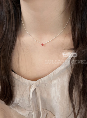 新的心跳s925纯银红钻爱心项链