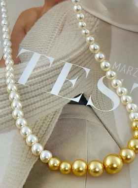 金色交响曲 人造仿南洋金渐变珍珠塔链法式复古高级感锁骨链