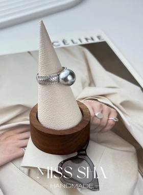 意大利k金喷砂工艺仿大溪地珍珠戒指时尚个性小众设计简约指环