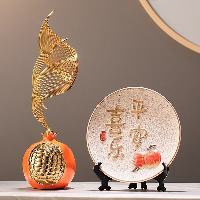 平安喜乐摆件柿柿如意盘子客厅玄关电视柜新中式暖居乔迁新居礼品,淘宝优惠券,粉丝福利购,淘宝优惠卷
