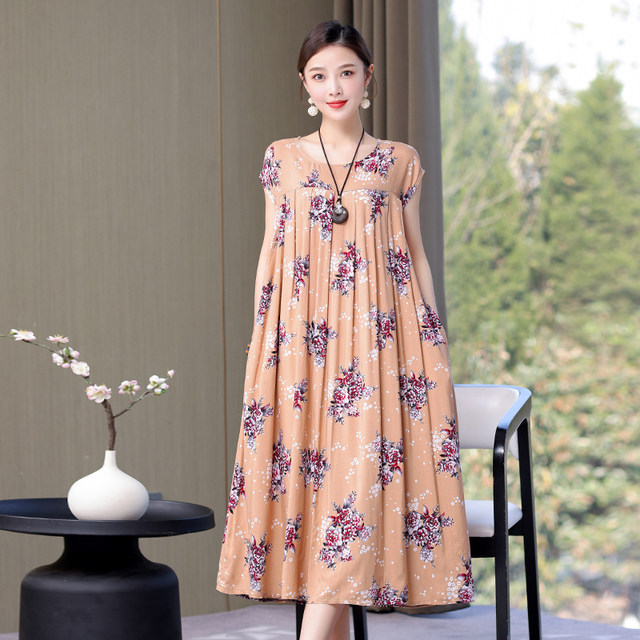 Madam Mrs. Cotton Silk Dress, high -end foreign qi plus fertilizer, increase SIZE women's 2024 new uncle's big big mothers