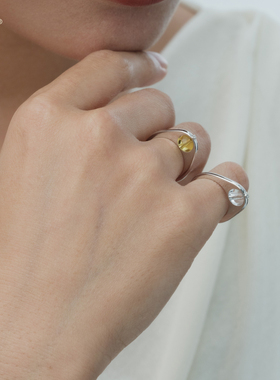 天然水晶可转动互动情侣银戒指