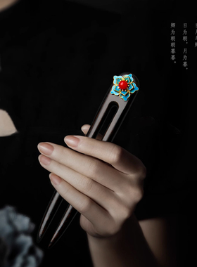 黑檀U型发簪新中式高级感盘发