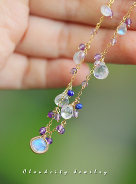 月光绣球 小众新品原创设计精致限量月光石紫水晶14K注金手作手链