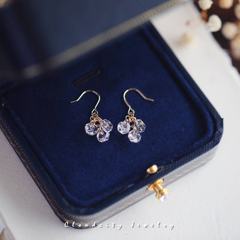 Cloudcity原创手作 小巧百搭简约白水晶14K注金耳环 夏季耳饰女,淘宝优惠券,粉丝福利购,淘宝优惠卷