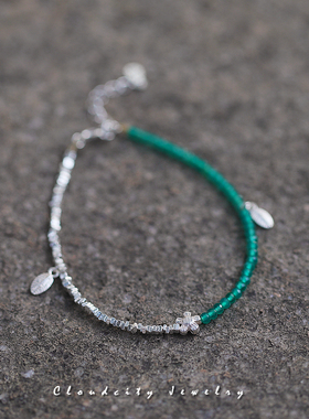 精致文艺显白绿玉髓925银手链