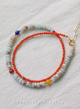 极细南红玛瑙寿山石设计双圈手链