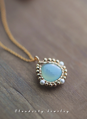 浅海 原创设计精致小众气质春夏淡水珍珠蓝玉髓14K注金手作短项链