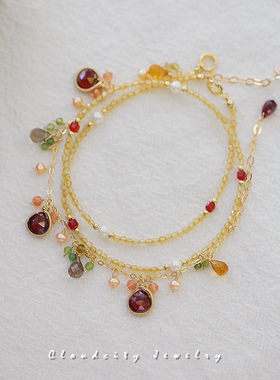 原创设计黄水晶石榴石手作手链