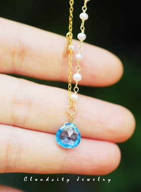 蔚蓝梦境 原创设计十一月生辰石精致气质托帕石14K注金手作短项链