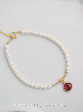 原创精致显白石榴石手作珍珠手链