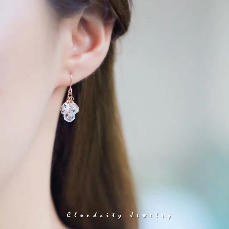 Cloudcity原创手作 小巧百搭简约白水晶14K注金耳环 夏季耳饰女,淘宝优惠券,粉丝福利购,淘宝优惠卷