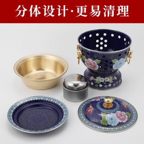 景泰蓝铜火锅加厚纯铜酒精铜锅单人酒精炉小火锅一人一锅紫铜家用 - 图2