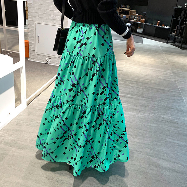 Mid-length A-line skirt High-waisted A-line hip-hugging cake skirt