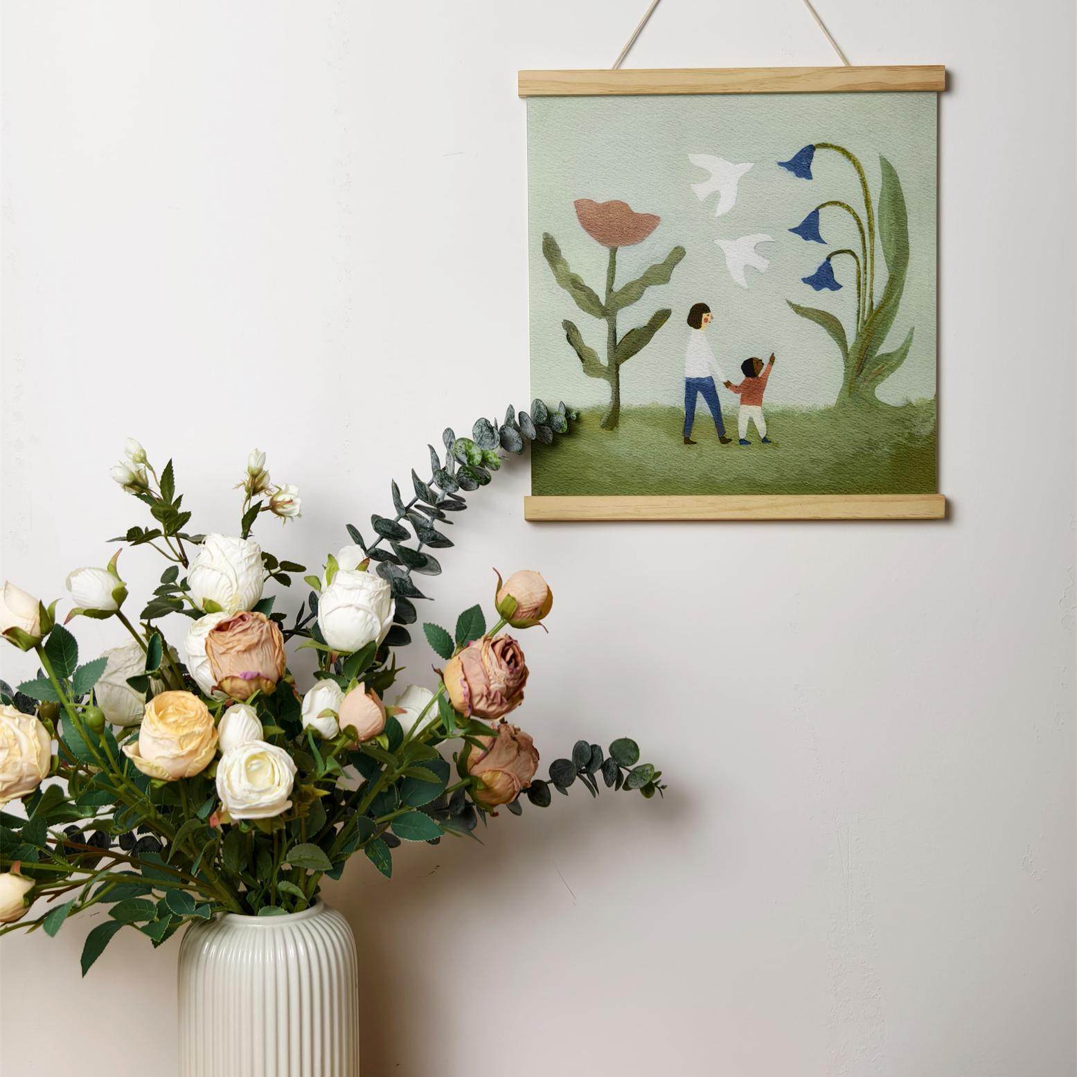 北欧简约手绘卡通花卉卷轴挂画玄关客厅电表箱遮挡儿童房挂画定制,淘宝优惠券,粉丝福利购,淘宝优惠卷