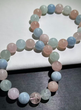 摩根石手串彩色绿柱石糖果色马卡龙手链女款一物一拍