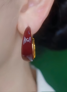 超显白安可拉红色圈圈耳环女