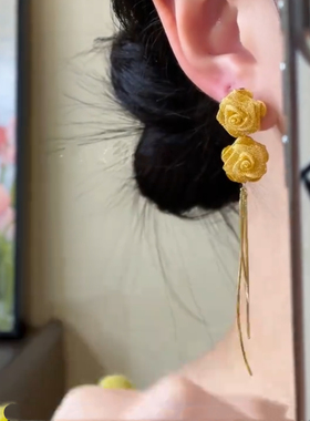 小众高级感长款玫瑰花s925耳环