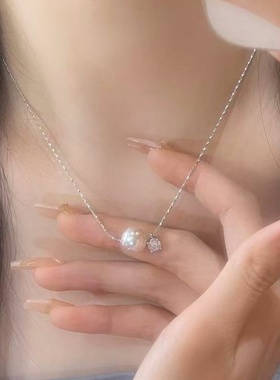 法式浪漫曼塔玫瑰珍珠镶钻项链女