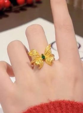 蝴蝶镂空食指指环花丝中古