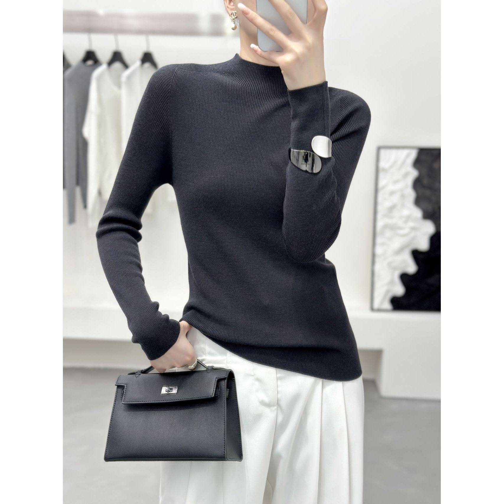 『纤枝』詹祥和100精纺羊毛国风新中式一线成衣百搭内搭半高领毛,淘宝优惠券,粉丝福利购,淘宝优惠卷