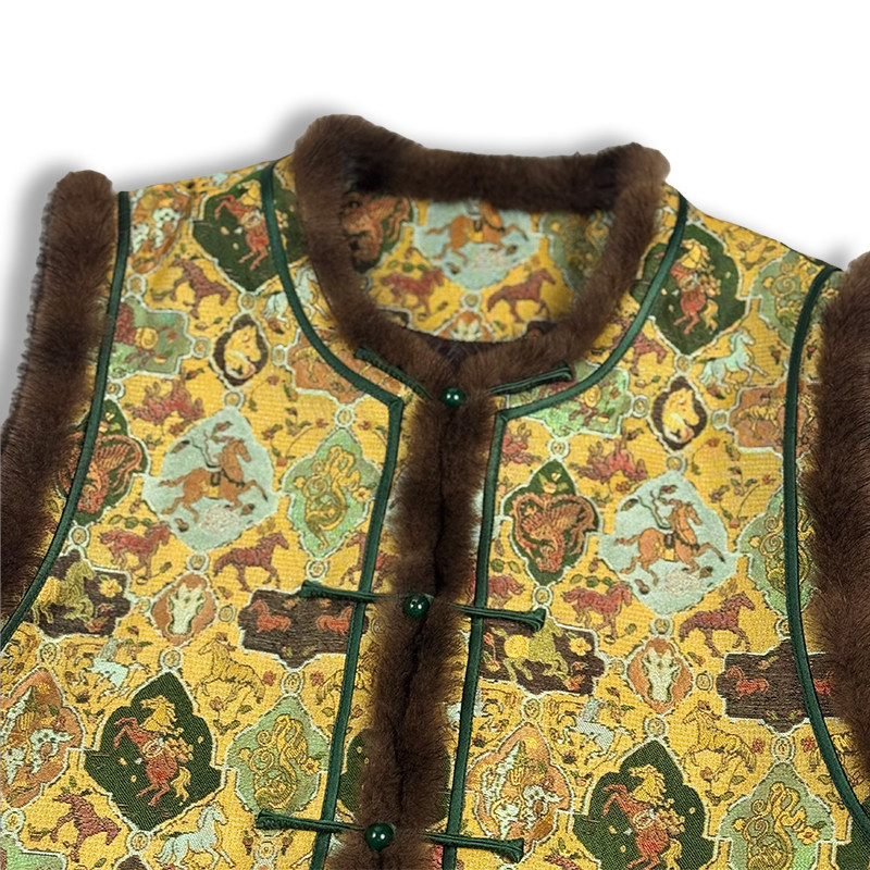 『知意』詹祥和·桑蚕丝唐锦香云纱手工高定水貂毛棉马甲国风汉服,淘宝优惠券,粉丝福利购,淘宝优惠卷