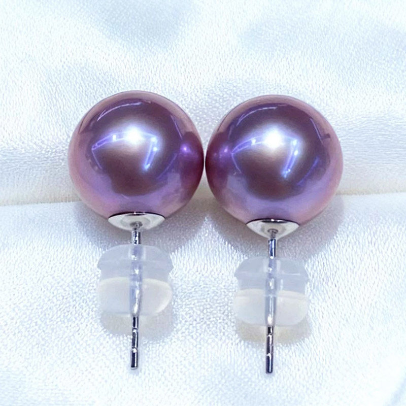 点醉天然淡水爱迪生紫色珍珠耳钉 13-14毫米正圆高贵紫素钉高品质,淘宝优惠券,粉丝福利购,淘宝优惠卷