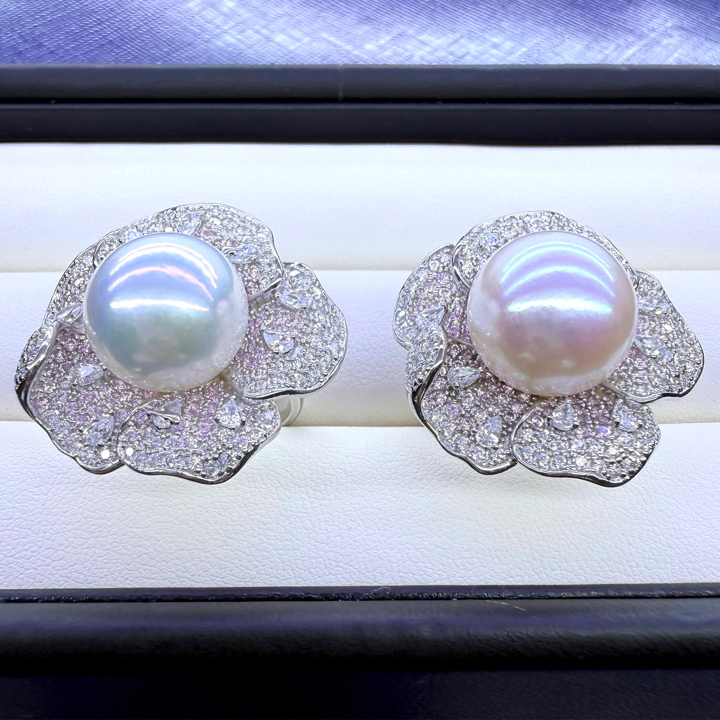 点醉 天然珍珠戒指 淡水爱迪生澳白光AK光13-15mm正圆开口S925银 - 图1