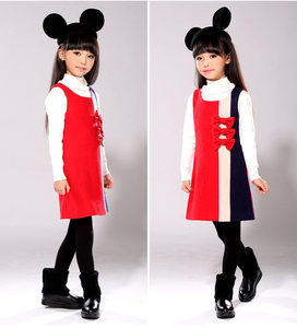 新年装以太儿圣诞节女童毛呢拼接背心A字裙中大童公主连衣裙韩版