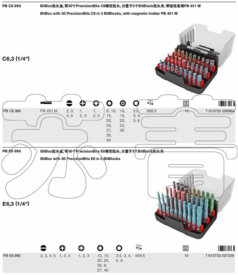 原装瑞士PB SWISS TOOLS 30件套批头套装 PB E6.990 C6.990-图2