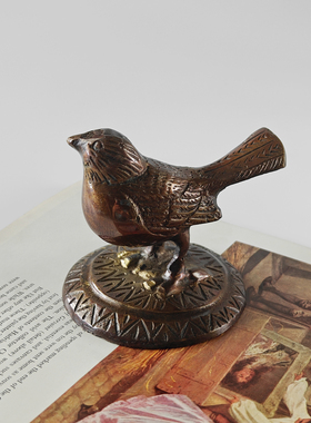 印度进口复古手工黄铜小鸟摆件