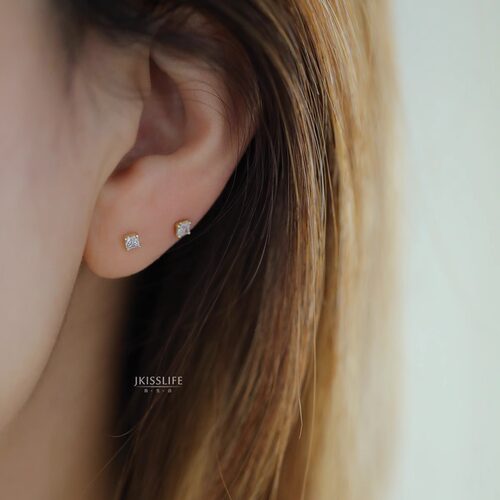 9K黄金 闪闪三角方形 螺丝耳堵K金耳钉耳骨钉 睡觉免摘 精致百搭 - 图1