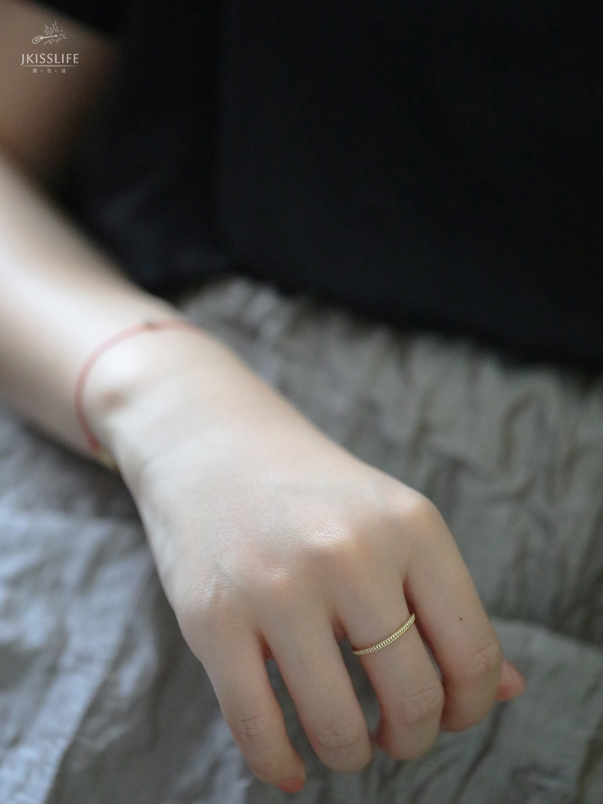 9K黄金 法式复古金豆豆 素金极简闪亮K金戒指 指环 气质叠戴款 - 图1
