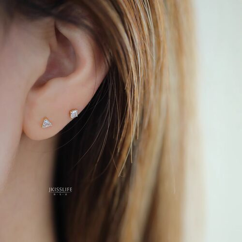 9K黄金 闪闪三角方形 螺丝耳堵K金耳钉耳骨钉 睡觉免摘 精致百搭 - 图0