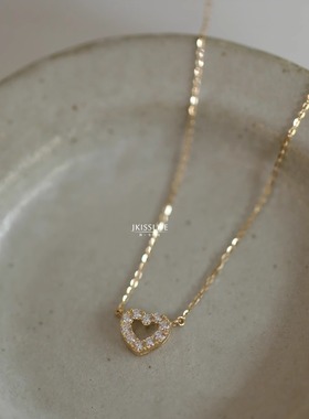 14K黄金日系爱心K金锁骨链项链