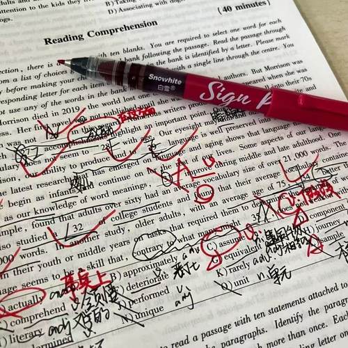 白雪S1软头书法笔高密度笔头学生练字笔直液式签字笔批改打勾红笔 - 图1