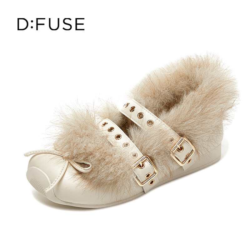 Dfuse迪芙斯新款厚底潮流毛毛加绒玛丽珍鞋女法式小香风浅口单鞋,淘宝优惠券,粉丝福利购,淘宝优惠卷