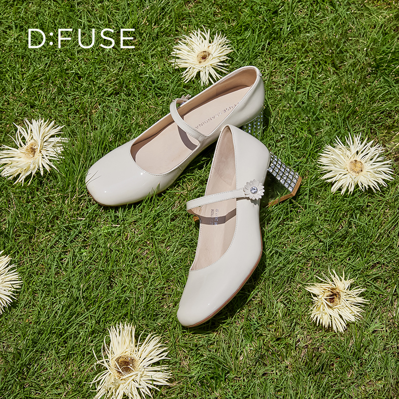 DFuse夏季新款漆皮圆头水晶玛丽珍单鞋女粗跟高跟鞋DF31111024-图2