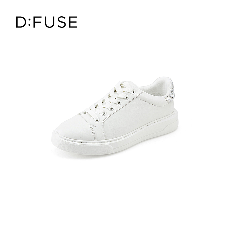 DFuse迪芙斯春款羊皮圆头烫钻小白鞋休闲板鞋DF31112293