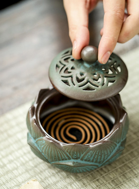 陶瓷莲花香炉禅意沉香盘香炉