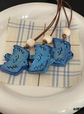 「飞鸟诗集」秋冬蓝色小鸟项链