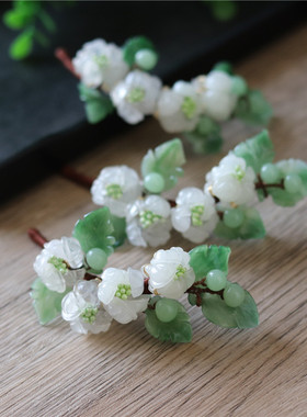 料器花发簪纯白色发梳花神花朝节
