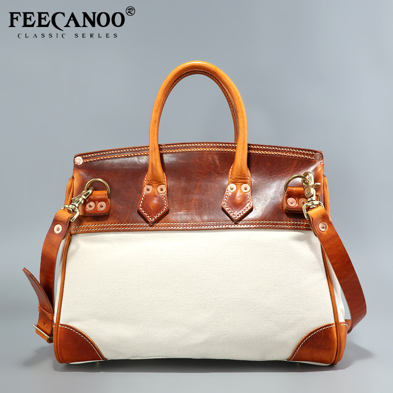 收藏级重磅阿美咔叽 手工真皮帆布小众手提铂金包单肩凯莉包旅行