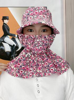 棉绸防晒帽碎花女春夏户外太阳帽