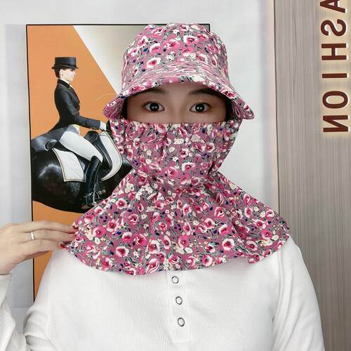 棉绸女士干活遮阳采茶帽子春夏防晒防风尘遮脸护颈防紫外线太阳帽 - 图1