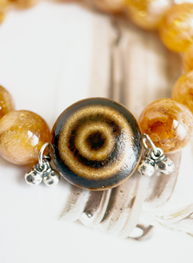 吉运阁「富祥如意」925银威士忌黄水晶羊板眼天珠手串黄塔晶