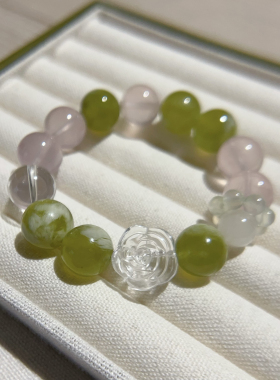 吉运阁「花惜青梧」青提奶盖岫玉冰紫马粉白水晶葡萄石一图一物