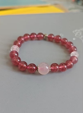 天然草莓晶手链 粉晶莲花珠 粉玉髓 桃花  爱情 轻奢小众精致