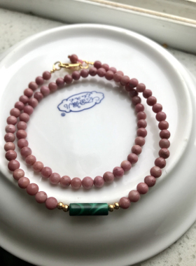 花莲玫瑰石4毫米双圈孔雀石 手链 爱情 送女友