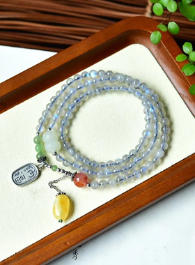 原创设计款！天然蓝月光多圈蜜蜡手链